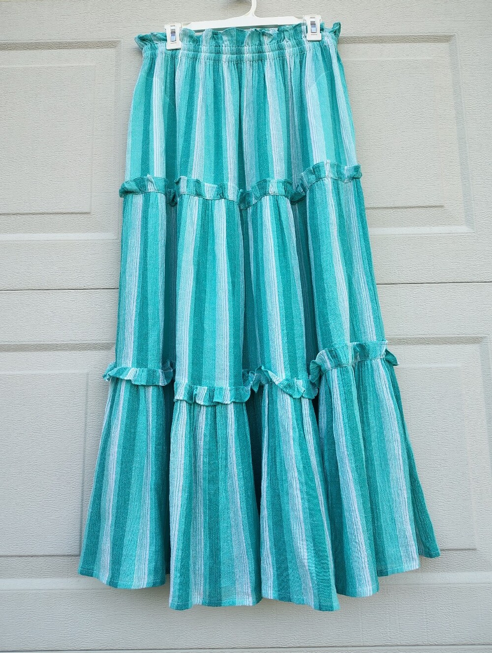 Tuckernuck Teal Striped Tiered Maxi Skirt - Size Medium (M)